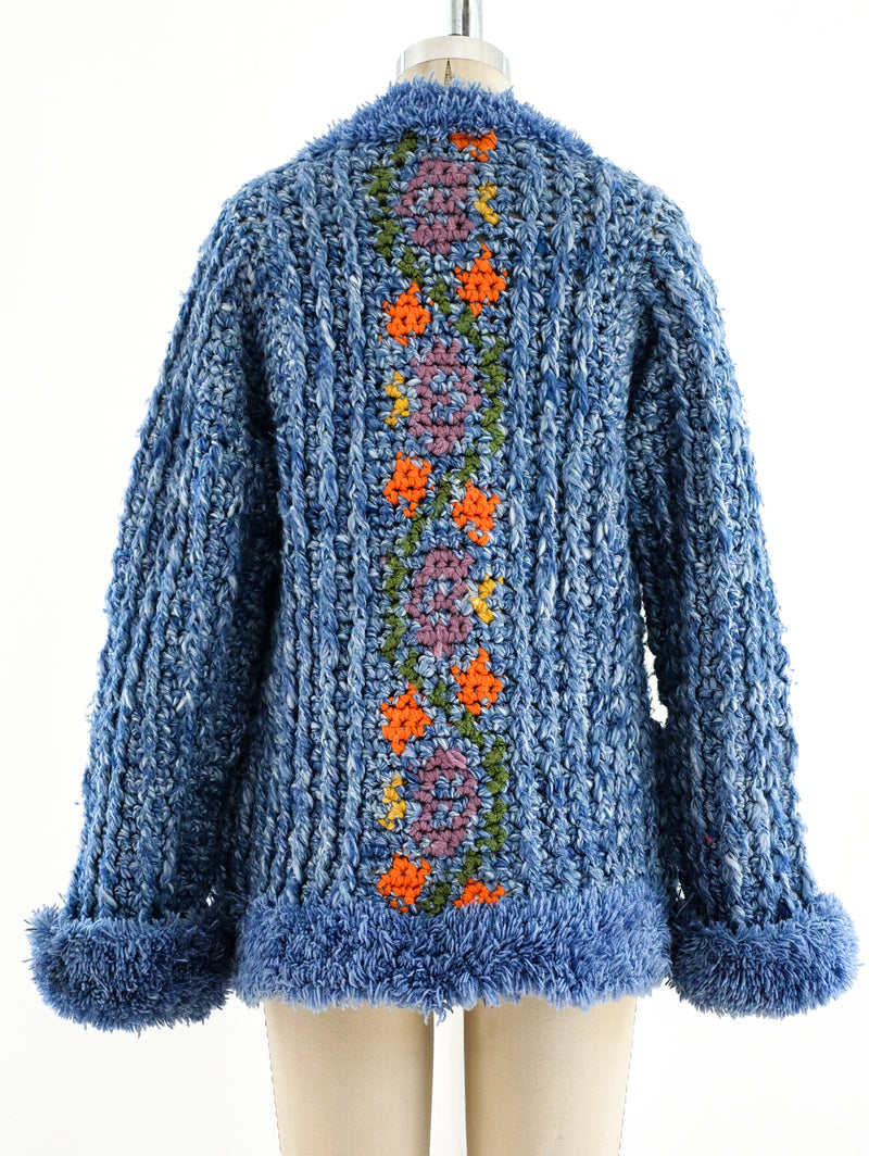 Indigo Floral Hand Knit Jacket Jacket arcadeshops.com