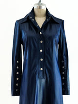 1960's Blue Satin Jersey Shirt Dress Dress arcadeshops.com