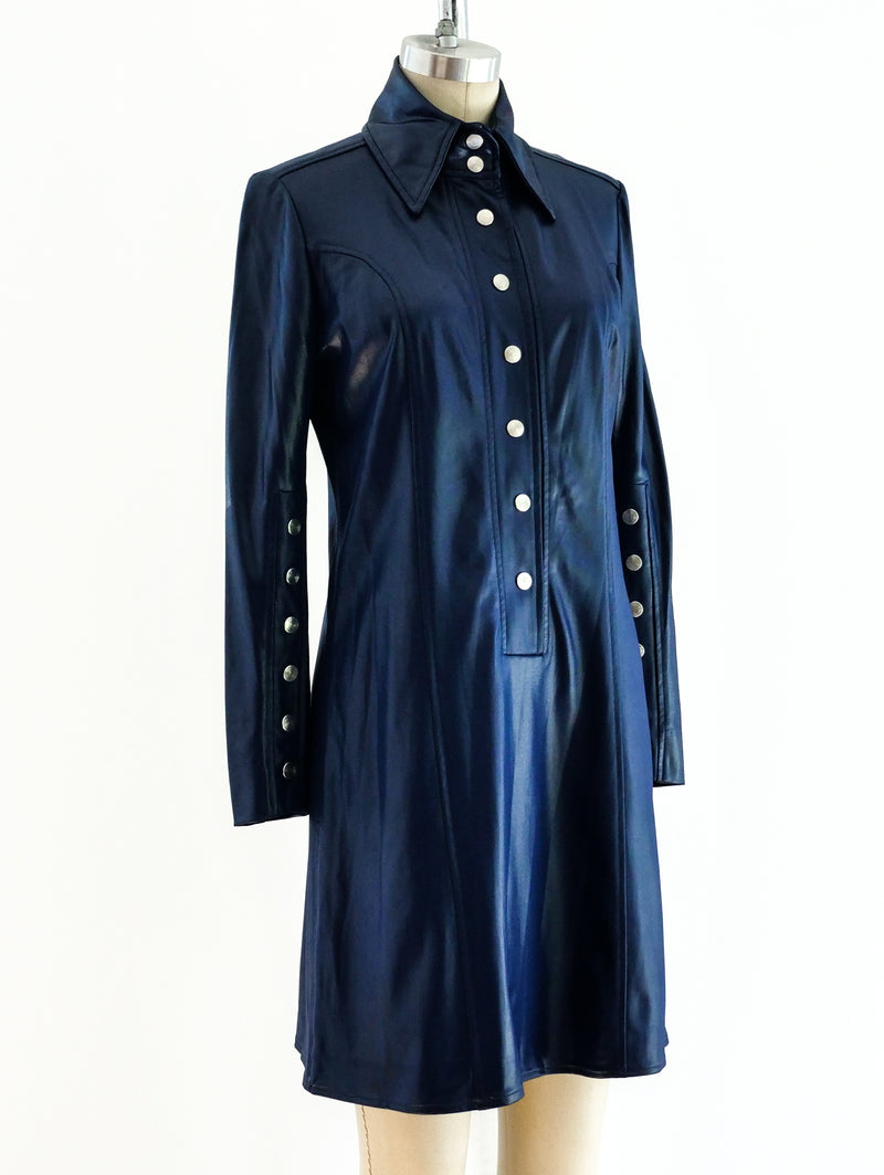 1960's Blue Satin Jersey Shirt Dress Dress arcadeshops.com
