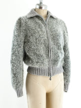 Grey Zip Front Bomber Sweater Jacket arcadeshops.com