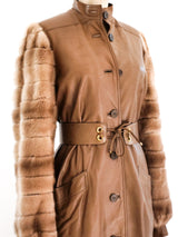 Gucci Leather Coat with Fur Sleeves Jacket arcadeshops.com
