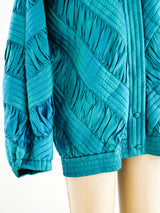 Turquoise Ruched Silk Bomber Jacket arcadeshops.com