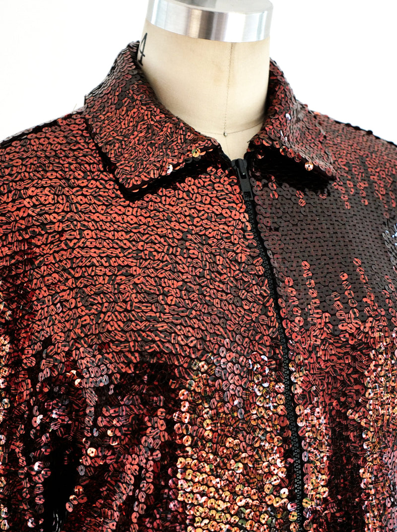 Halston Copper Sequin Bomber Jacket arcadeshops.com