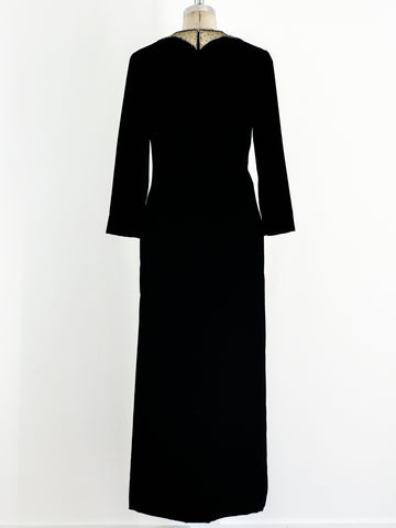 green emerald velvet dress 1960s Malcolm Starr Grey Formal Maxi Dress with Embellished Sleeves main image 0