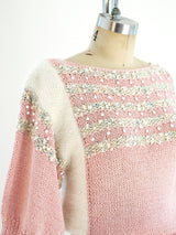 Pink Striped Beaded Sweater Top arcadeshops.com