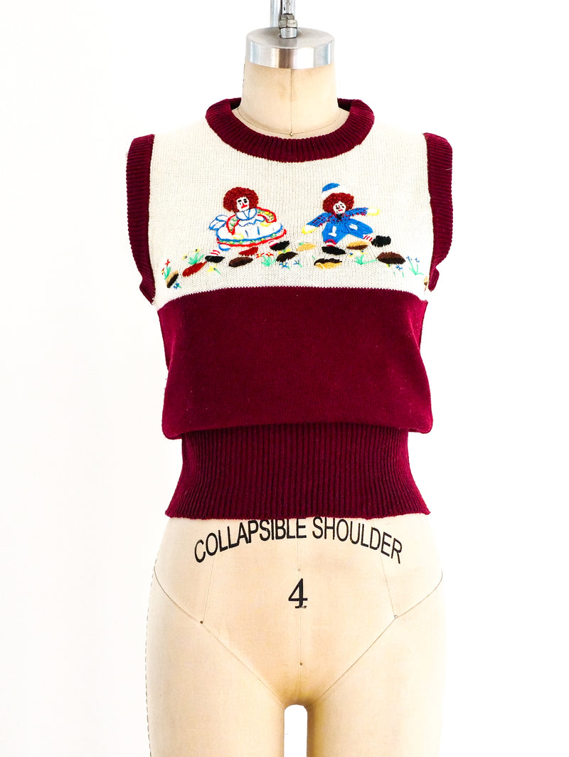 Raggedy Ann and Andy Sleeveless Sweater Top arcadeshops.com
