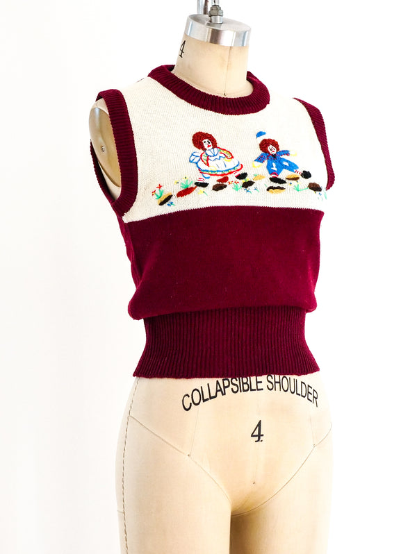 Raggedy Ann and Andy Sleeveless Sweater Top arcadeshops.com