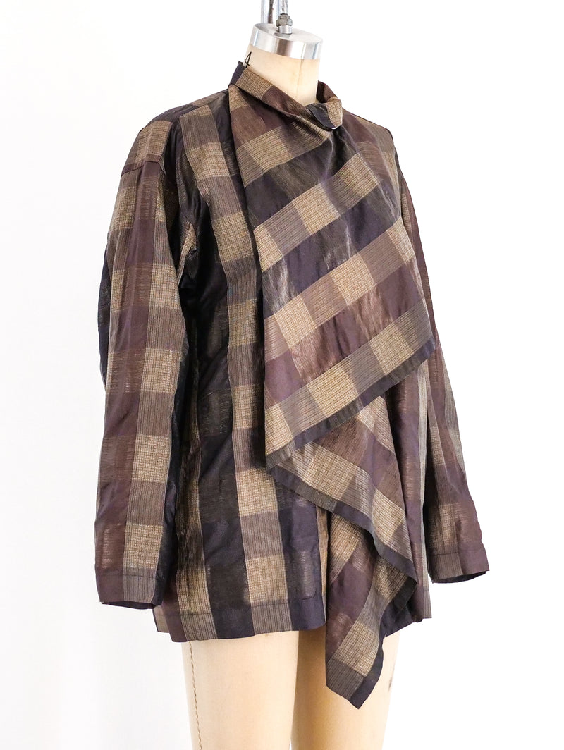 Issey Miyake Draped Silk Check Top Top arcadeshops.com