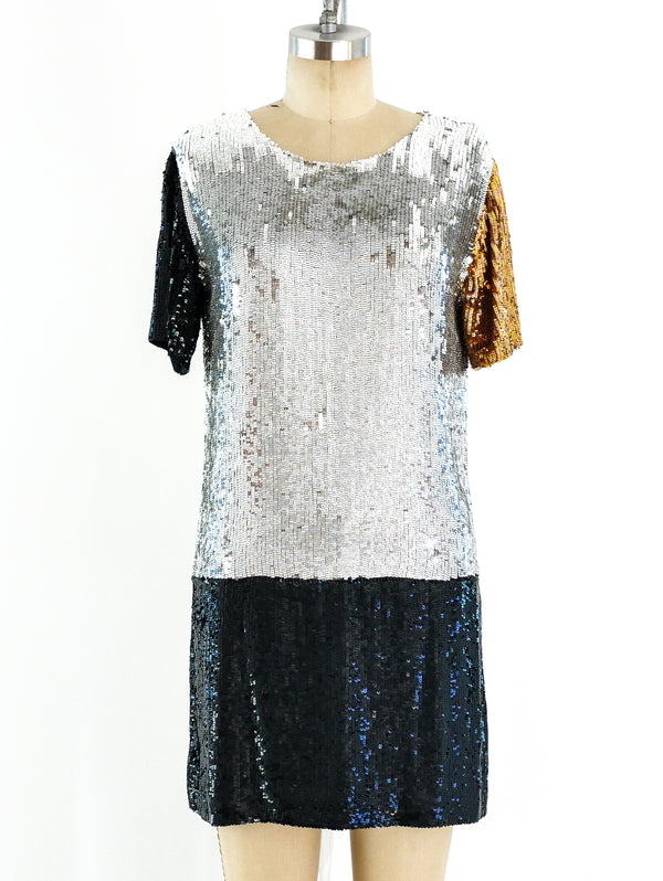 Ashish Colorblock Sequin Mini Dress Dress arcadeshops.com