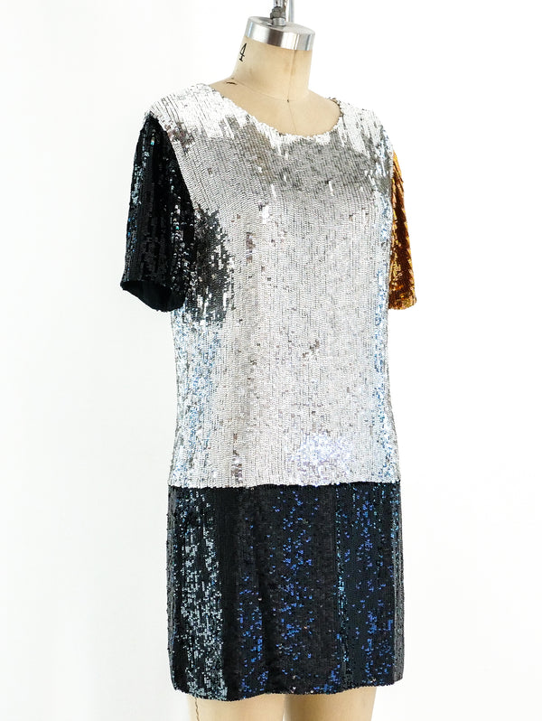 Ashish Colorblock Sequin Mini Dress Dress arcadeshops.com