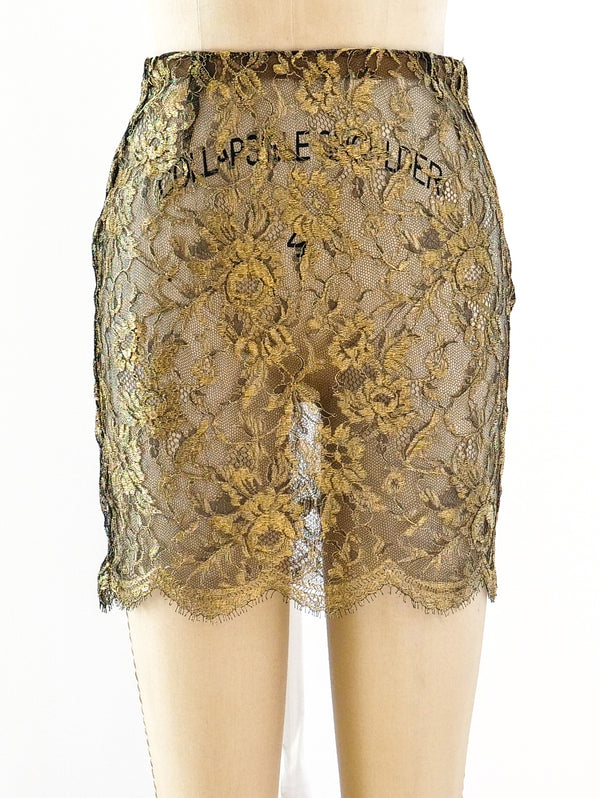 Krizia Gold Lace Mini Skirt Skirt arcadeshops.com
