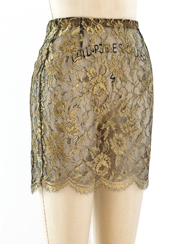 Krizia Gold Lace Mini Skirt Skirt arcadeshops.com