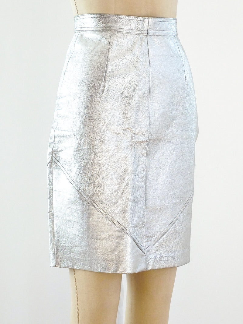 Silver Leather Skirt Bottom arcadeshops.com