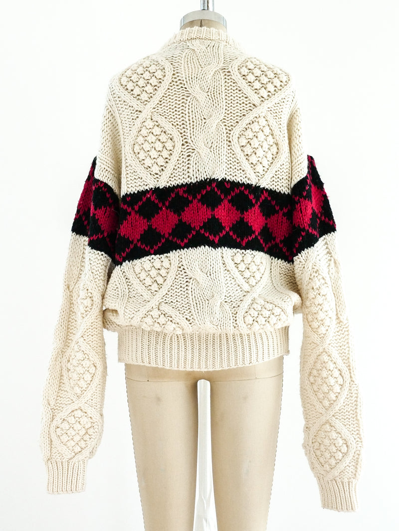 Argyle Banded Cable Knit Sweater Top arcadeshops.com