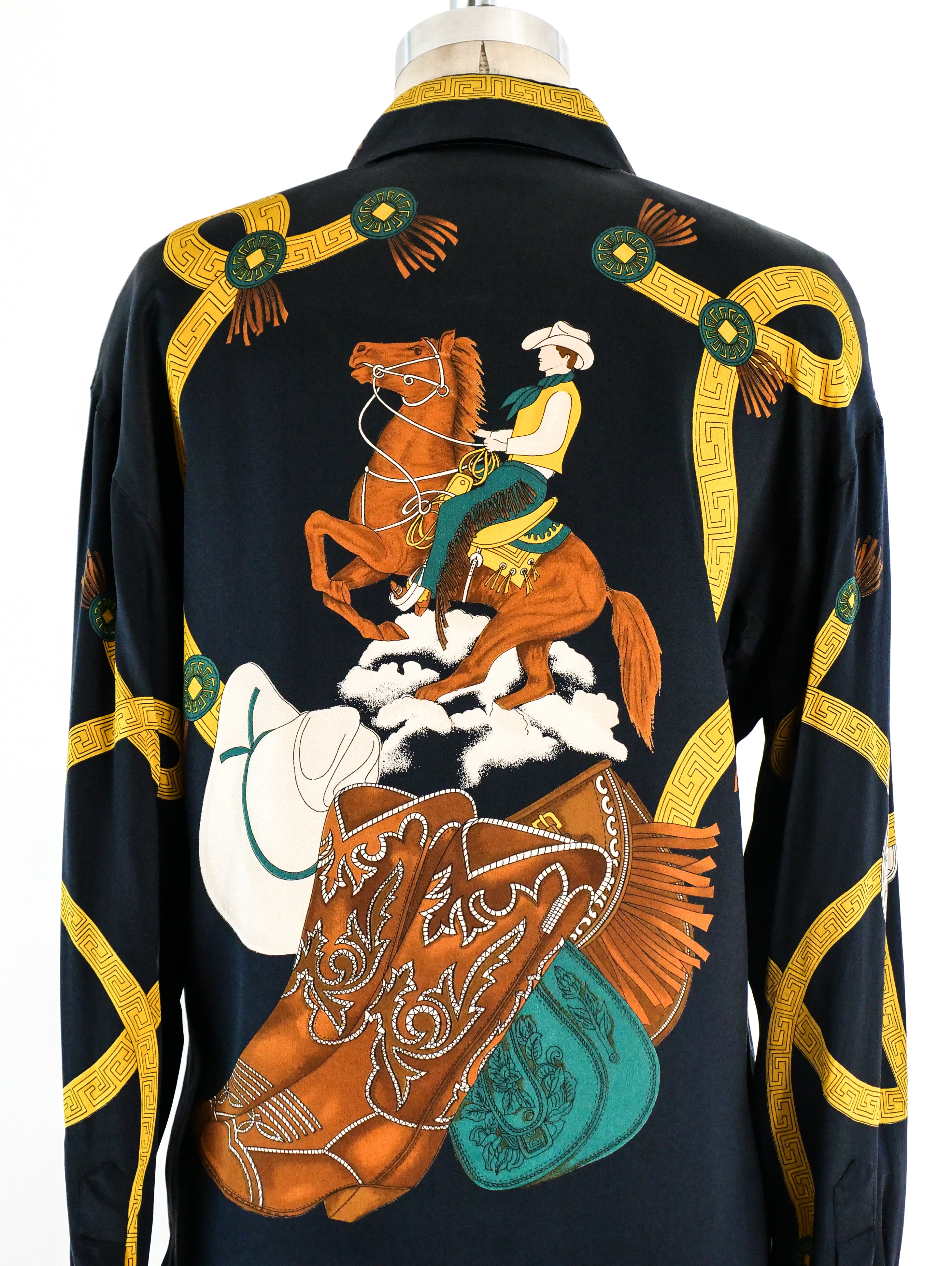 Escada Western Print Silk Top