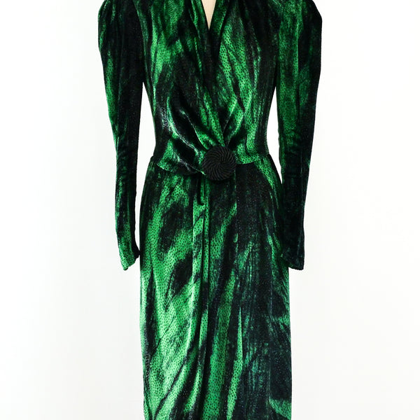 Green Lurex Velvet Wrap Dress