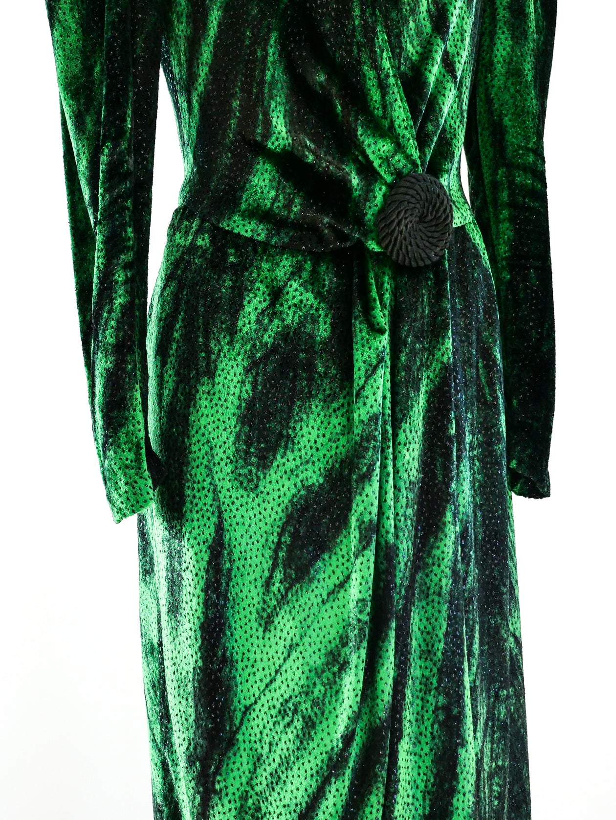 Green Lurex Velvet Wrap Dress