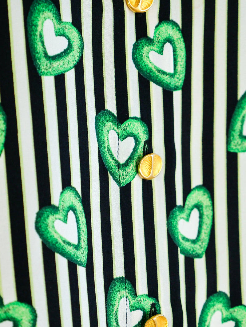 Escada Green Heart Print Blouse Top arcadeshops.com