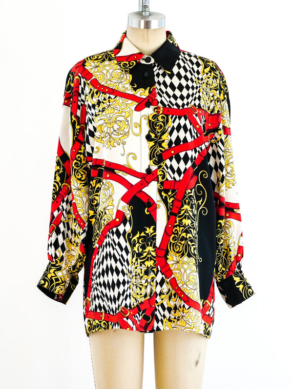 Escada Baroque Buckle Print Blouse Top arcadeshops.com