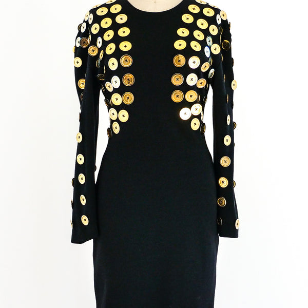 Patrick Kelly Gold Button Embellished Dress
