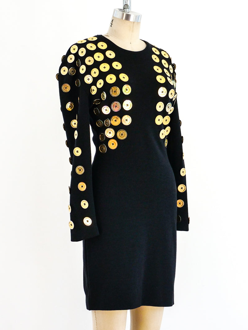 Patrick Kelly Gold Button Embellished Dress Patrick Kelly Gold Button Embellished Dress