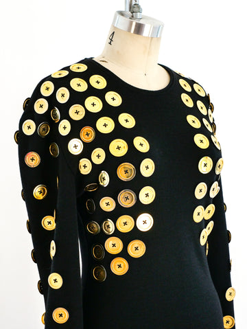 Patrick Kelly Gold Button Embellished Dress