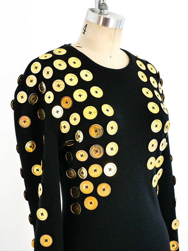 patrick kelly gold button dress Patrick Kelly Gold Button Embellished Dress