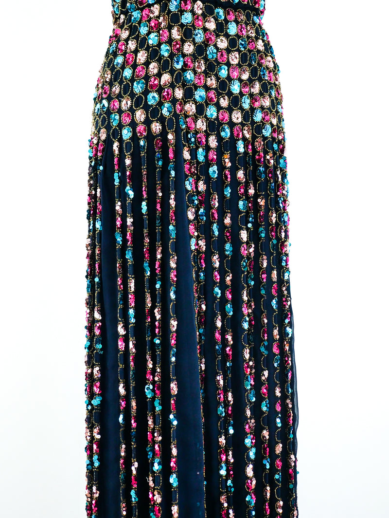 Sequin Embellished Pleated Gown Dress arcadeshops.com
