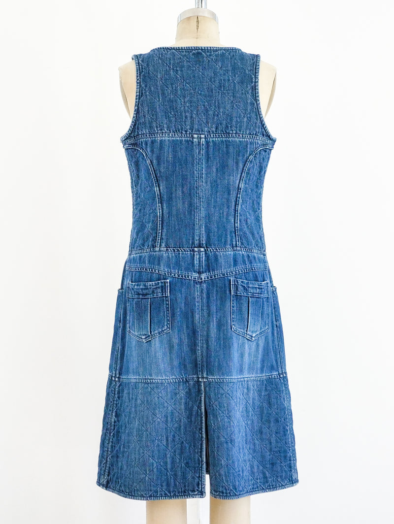 chanel denim dress Chanel Denim Quilted Pinafore Button Dress UFO No More