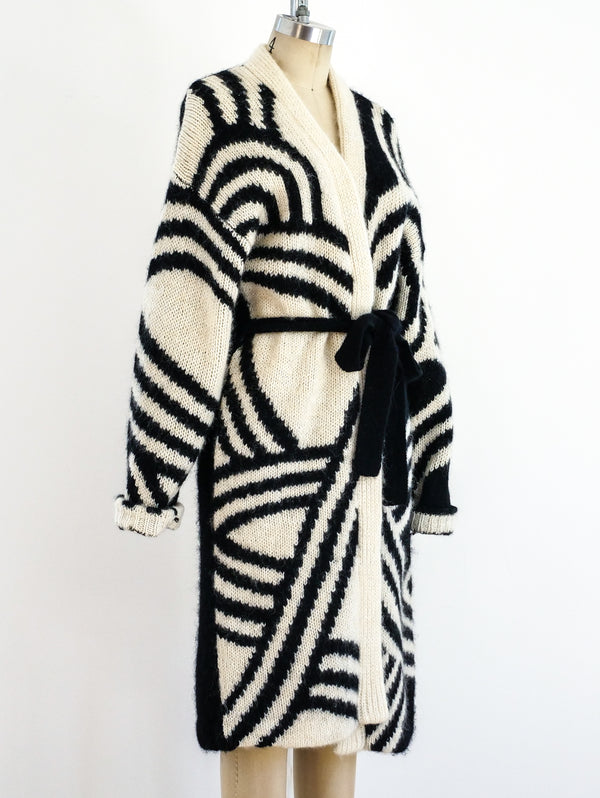 Contrast Pattern Belted Cardigan Jacket arcadeshops.com