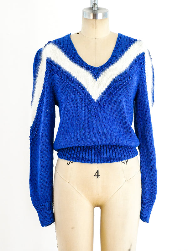 Blue and Ivory Chevron Angora Sweater Top arcadeshops.com