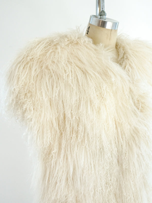Ivory Mongolian Fur Sleeveless Jacket Jacket arcadeshops.com