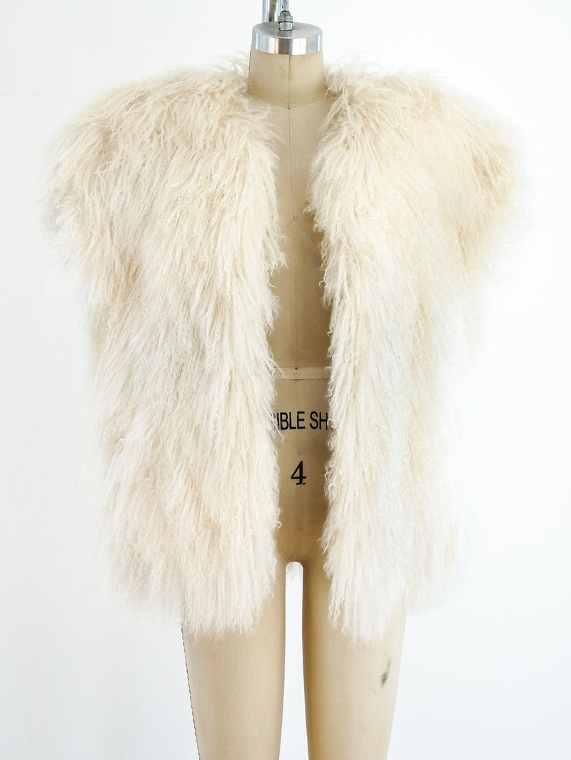 Ivory Mongolian Fur Sleeveless Jacket Jacket arcadeshops.com