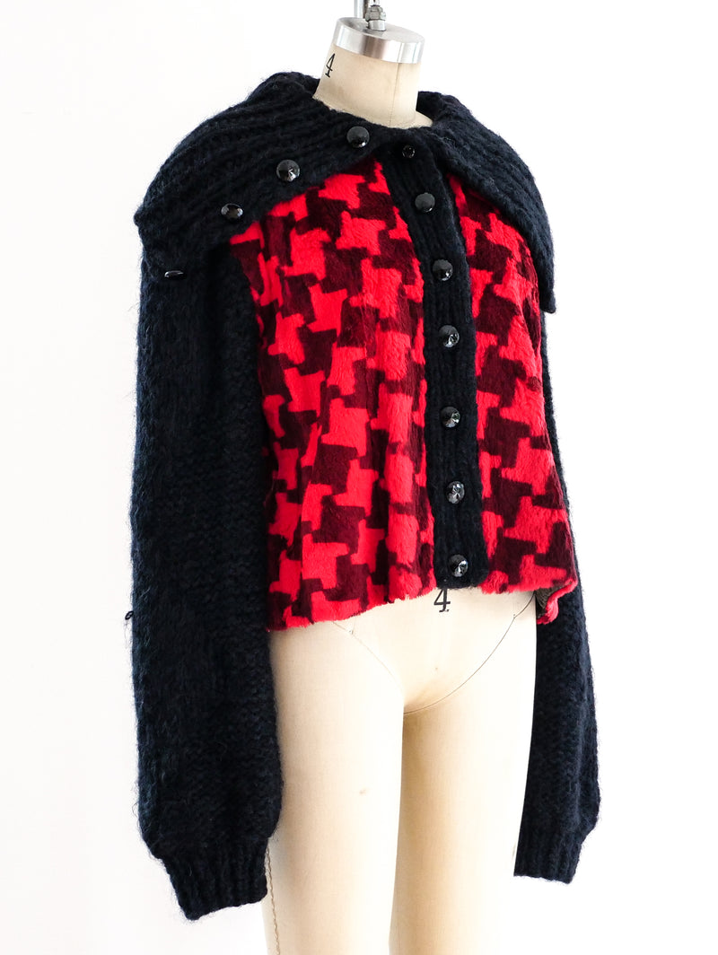 Houndstooth Fur Panelled Knit Cardigan Jacket arcadeshops.com