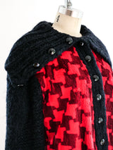 Houndstooth Fur Panelled Knit Cardigan Jacket arcadeshops.com