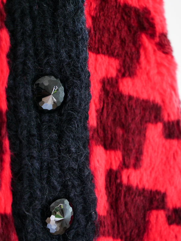 Houndstooth Fur Panelled Knit Cardigan Jacket arcadeshops.com