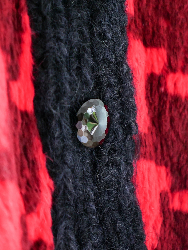 Houndstooth Fur Panelled Knit Cardigan Jacket arcadeshops.com
