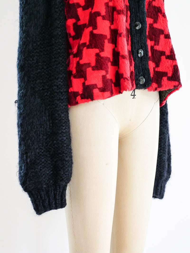 Houndstooth Fur Panelled Knit Cardigan Jacket arcadeshops.com