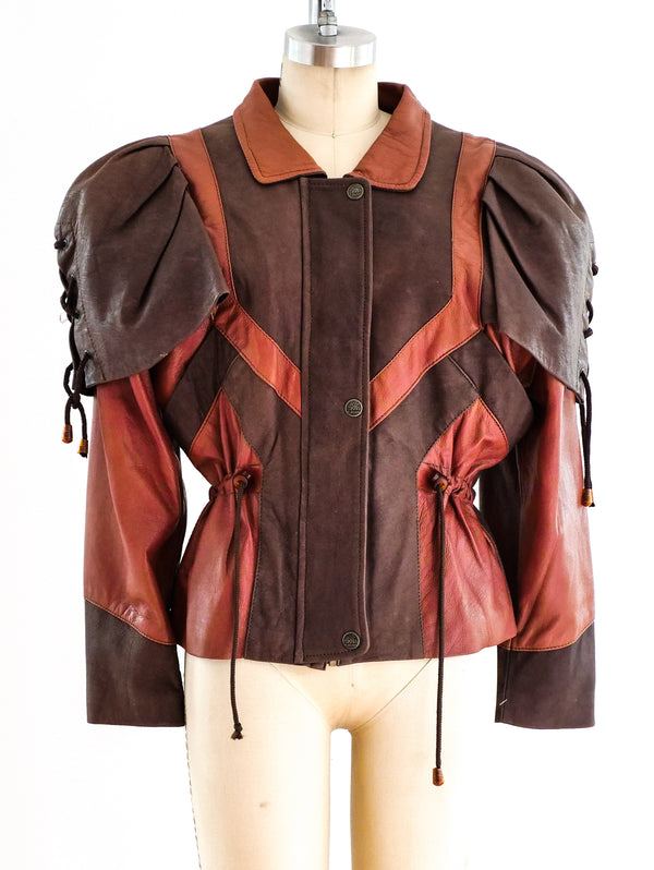 Cropped Leather Jacket with Laced Cape Sleeves Jacket arcadeshops.com