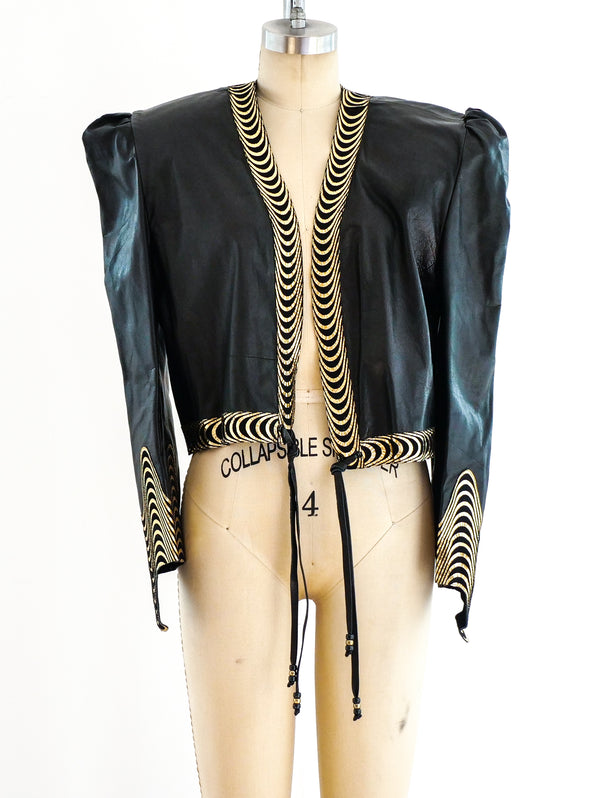 Gold Wave Trimmed Leather Jacket Jacket arcadeshops.com