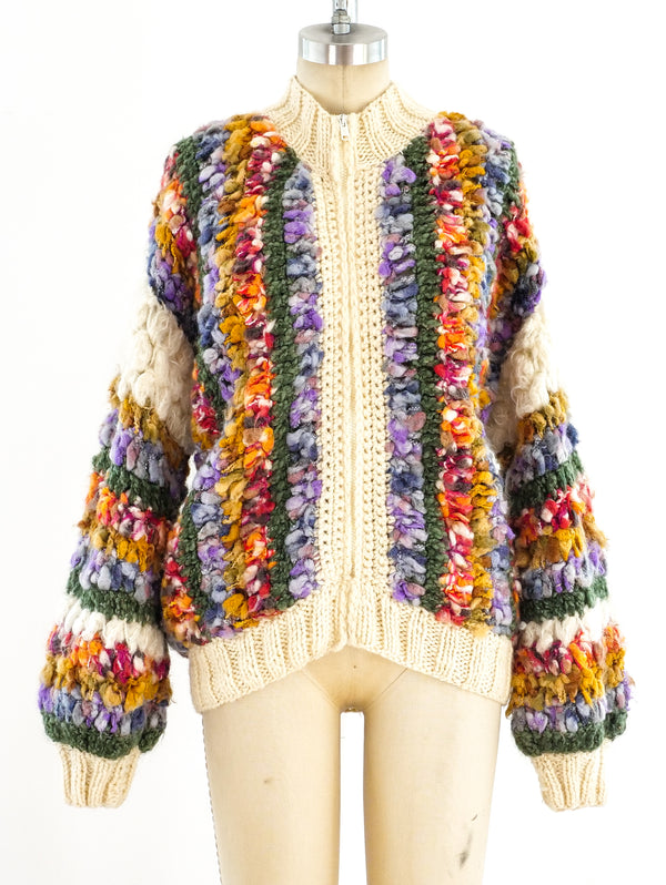 Multicolor Hand Knit Zip Front Sweater Jacket arcadeshops.com
