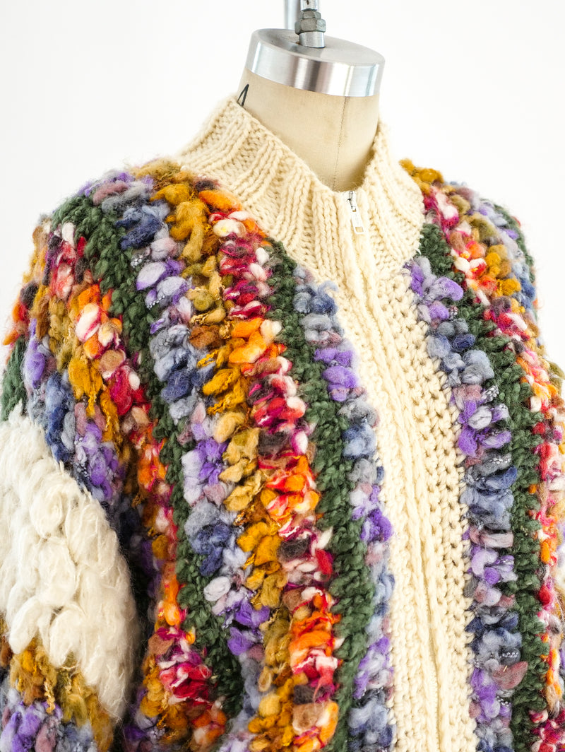 Multicolor Hand Knit Zip Front Sweater Jacket arcadeshops.com