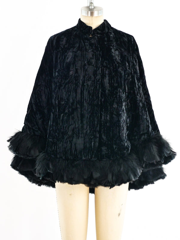 Crushed Velvet Feathered Cape Jacket arcadeshops.com