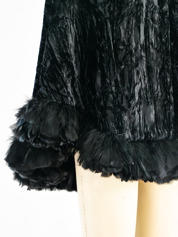 Crushed Velvet Feathered Cape Jacket arcadeshops.com