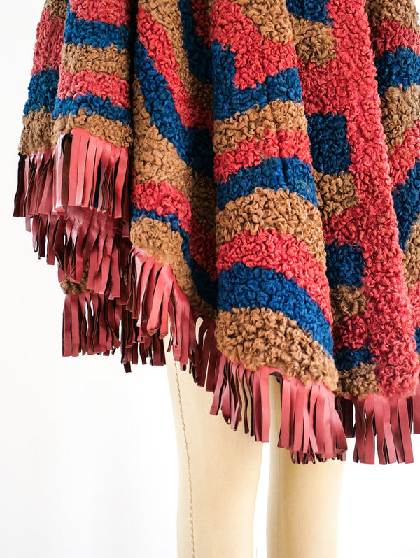 Swirl Pattern Lamb Fur Fringed Cape Jacket arcadeshops.com