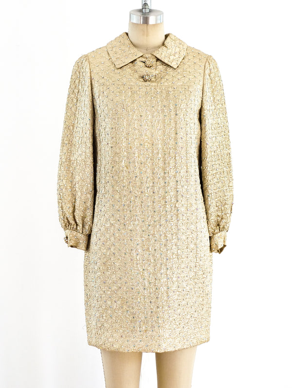 1960's Rhinestoned Gold Mini Dress Dress arcadeshops.com