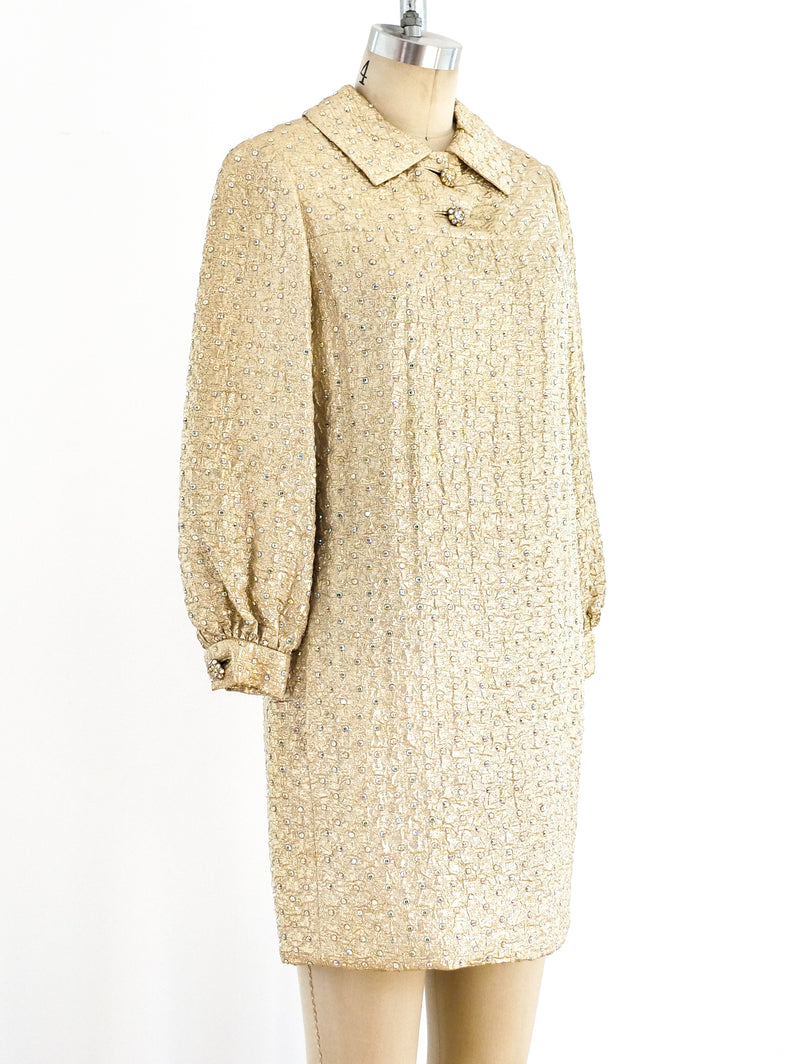1960's Rhinestoned Gold Mini Dress Dress arcadeshops.com