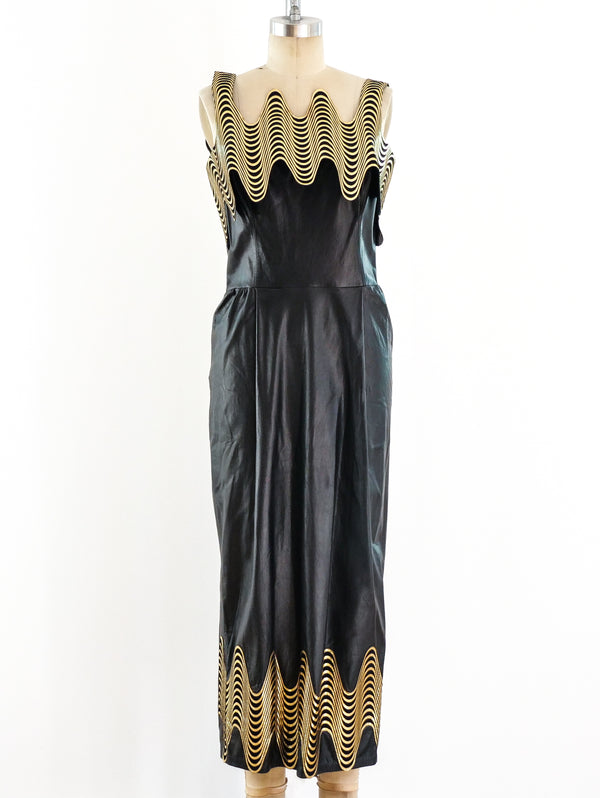 Gold Wave Trimmed Leather Dress Dress arcadeshops.com