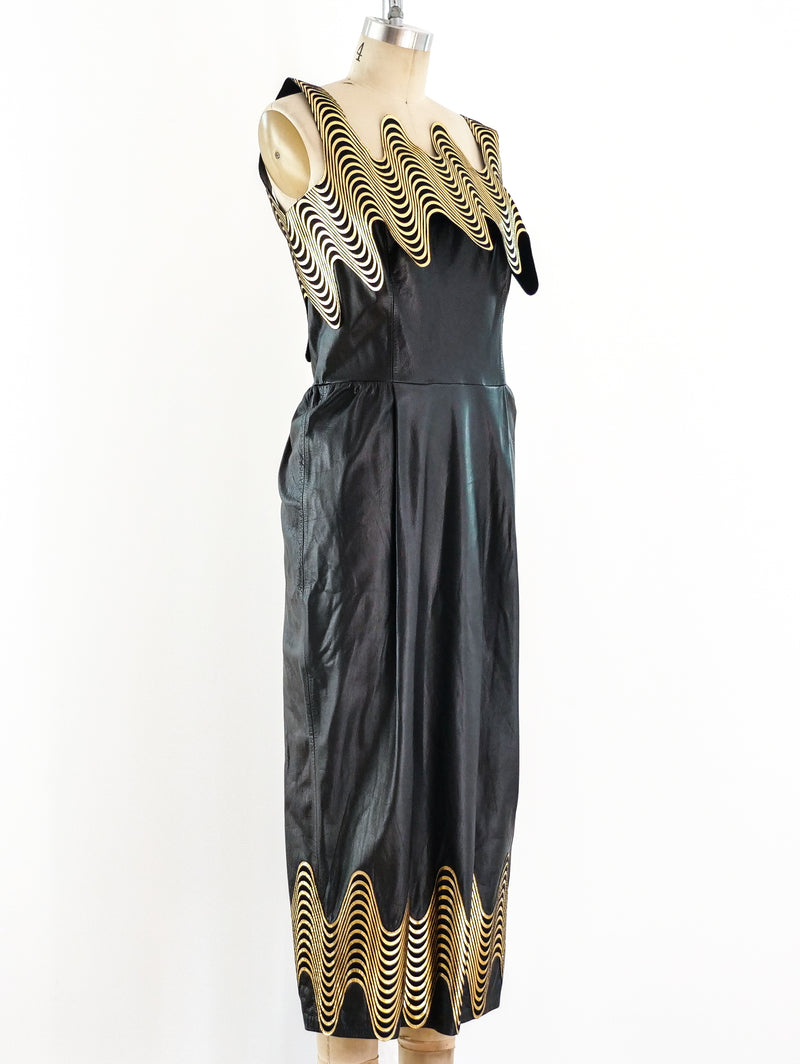 Gold Wave Trimmed Leather Dress Dress arcadeshops.com