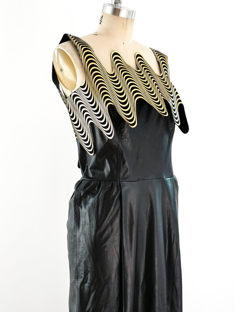 Gold Wave Trimmed Leather Dress Dress arcadeshops.com